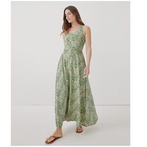 Pact Women's Jade Palms Fit & Flare Open Back Maxi Dress - Green Palm Leaf